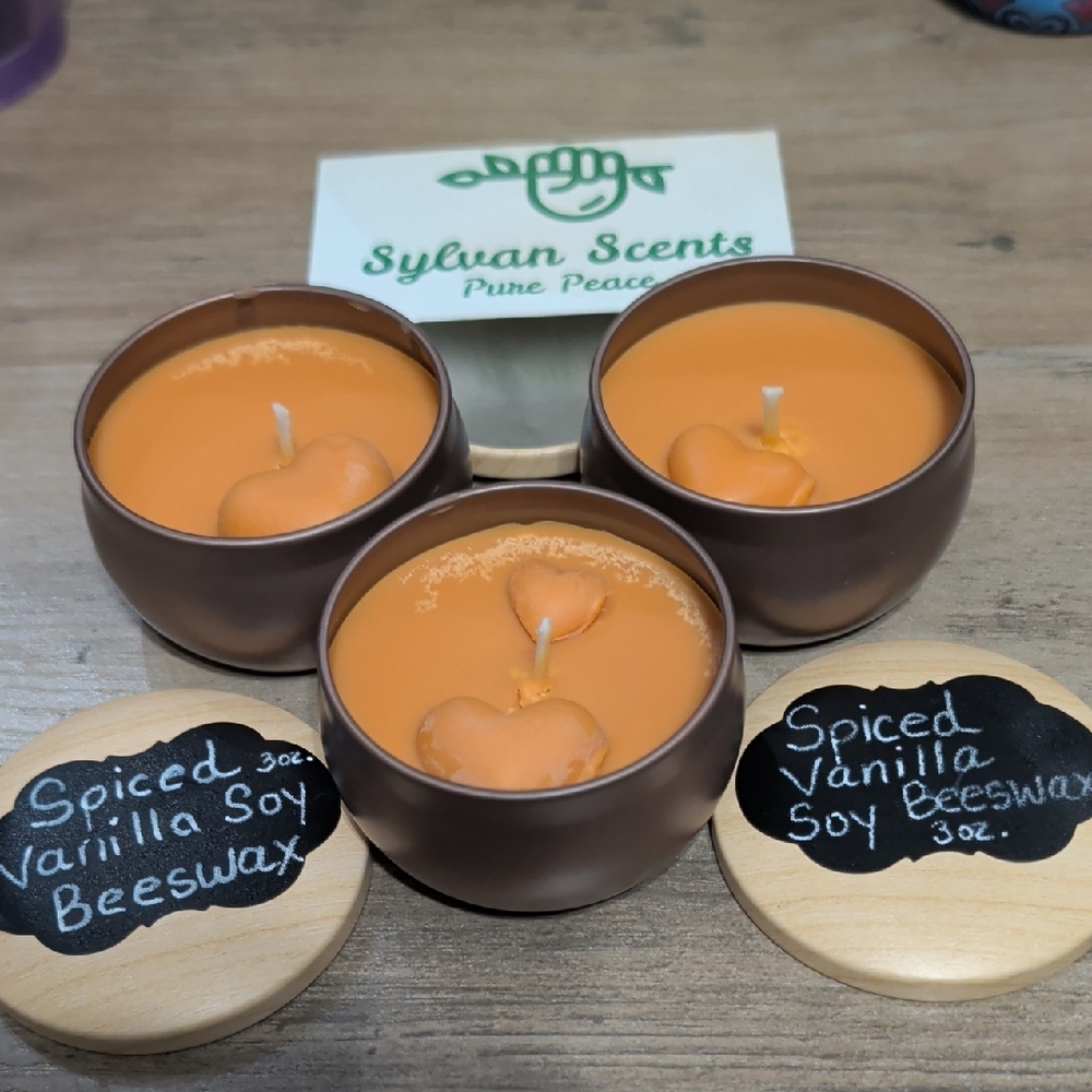 3 - 3 oz. Spiced Vanilla Soy Beeswax Tins with Lids